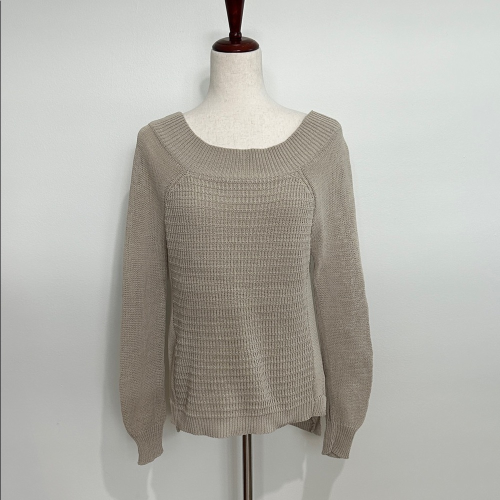 Veronica Beard Taupe Cotton Blend Crew‎ Neck Sweater Size Small